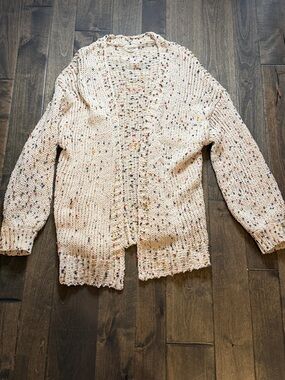 ADORA Cream Speckled Open-Front Knit Cardigan